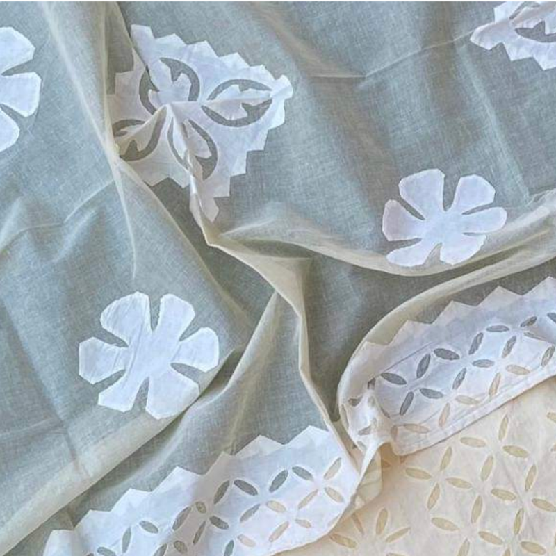 white applique cutwork fabric