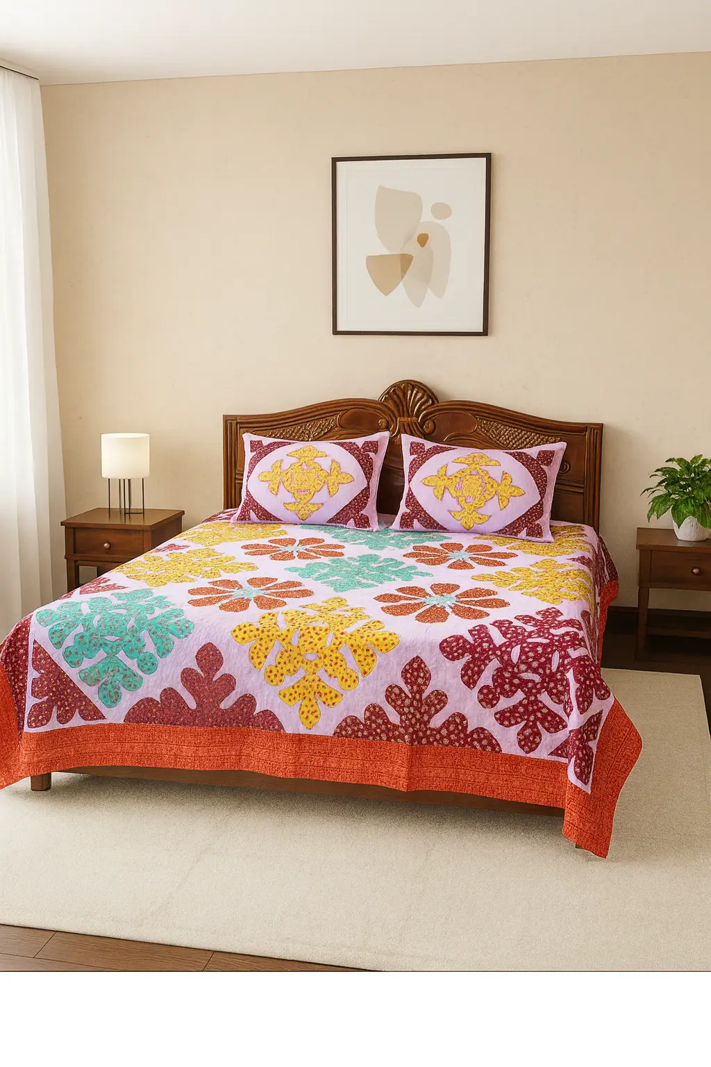 floral applique bedsheet in a room setting
