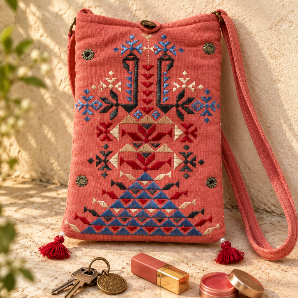 Thread-Worked Small Embroidered Mobile Cover Bag