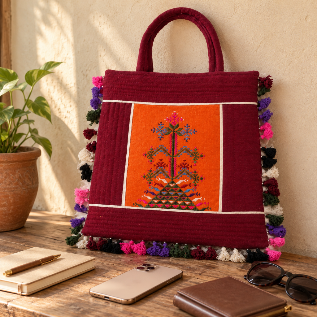 Artistic Thread-Worked Embroidered Bag for Women