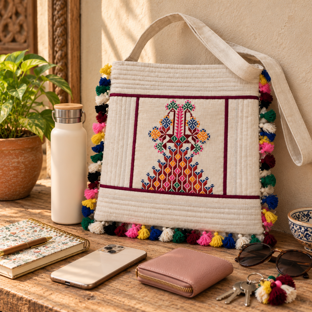 Artistic Thread-Worked Embroidered Bag for Women
