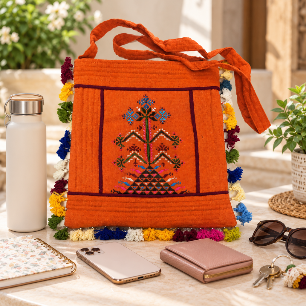 Artistic Thread-Worked Embroidered Bag for Women