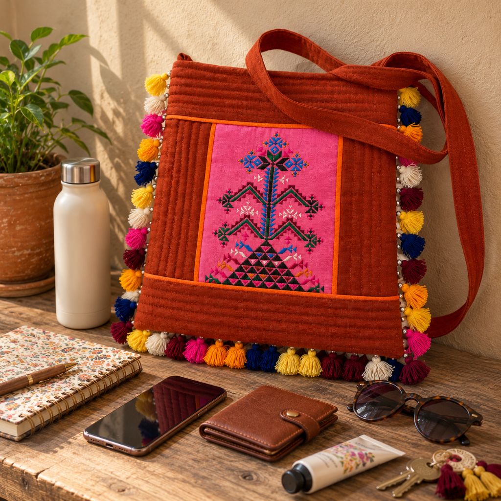 Artistic Thread-Worked Embroidered Bag for Women