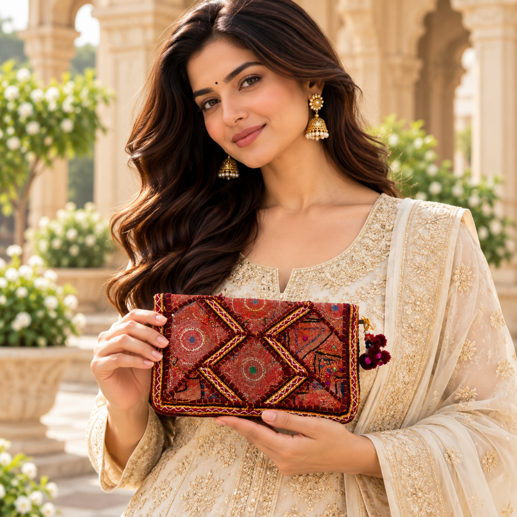 Festive Zari Embellished Purse for Women