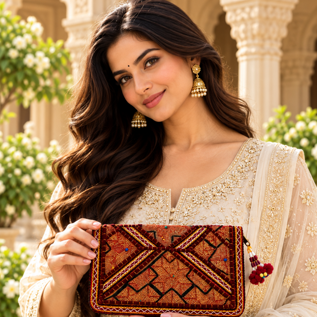 Festive Zari Embellished Purse for Women