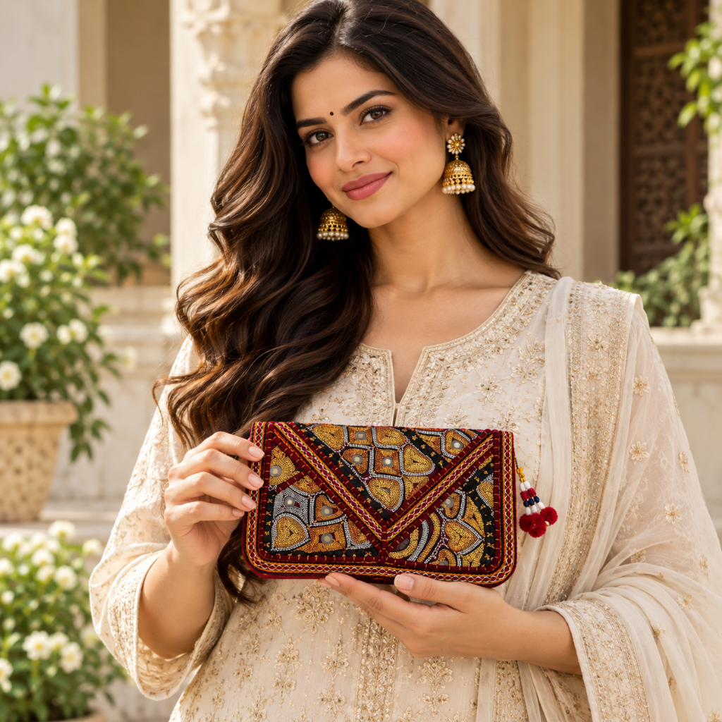 Festive Zari Embellished Purse for Women