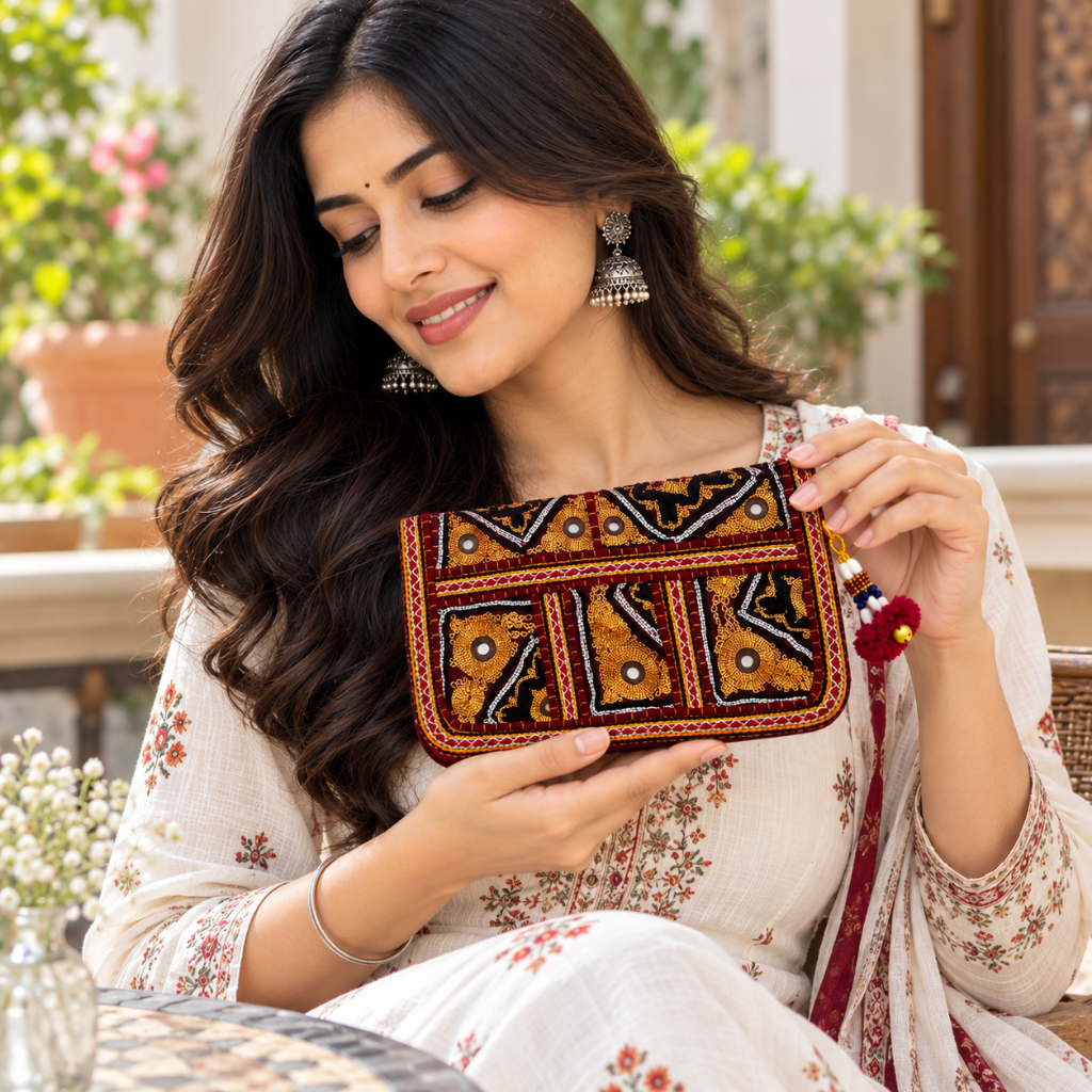 Festive Zari Embellished Purse for Women