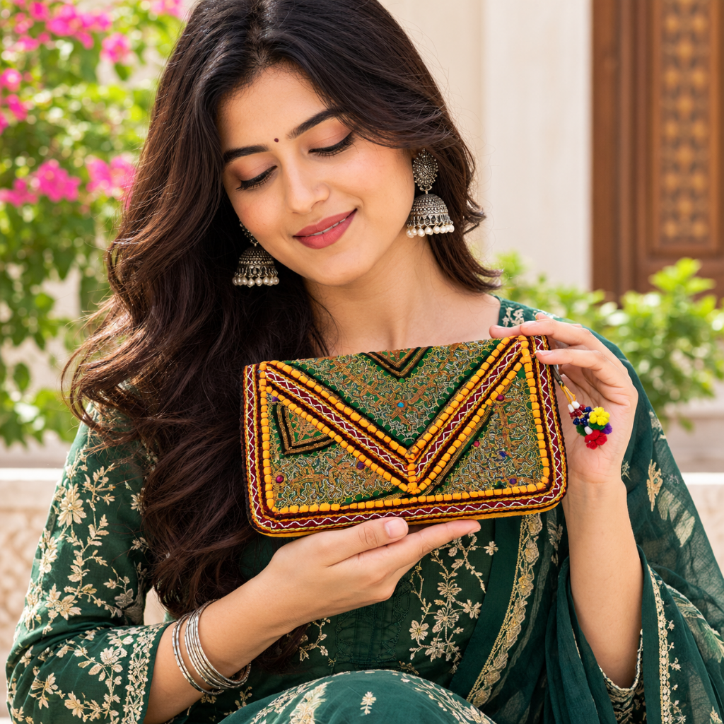 Festive Zari Embellished Purse for Women