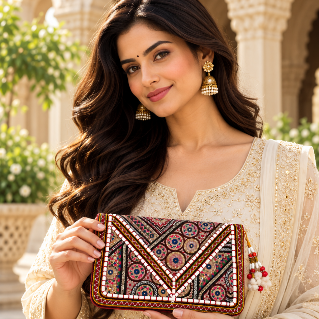 Festive Zari Embellished Purse for Women