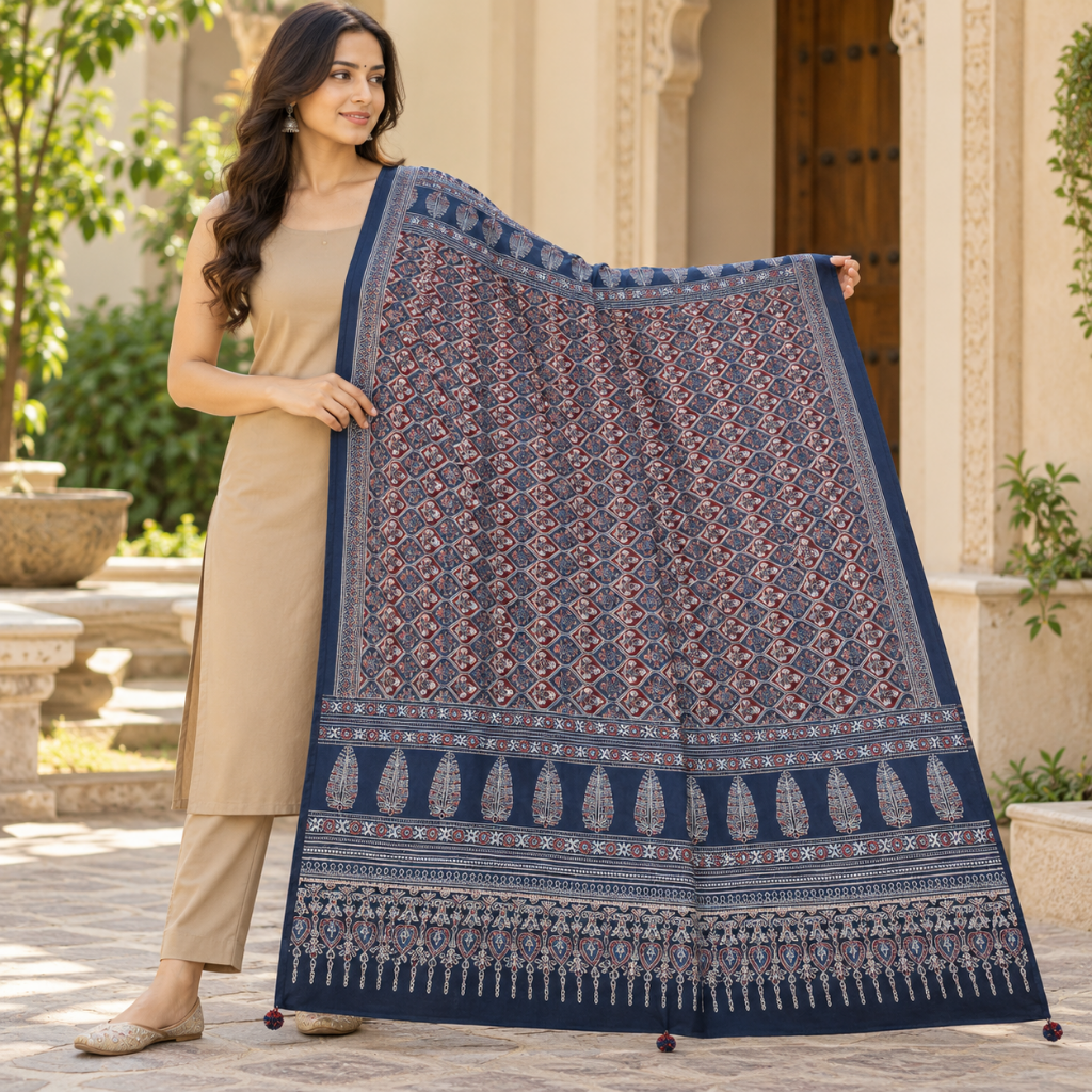 Classic Printed Ajrakh Dupatta for Women