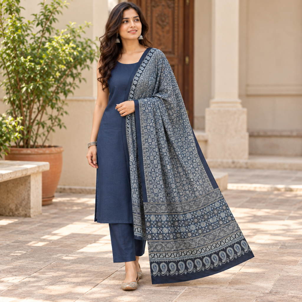 Classic Printed Ajrakh Dupatta for Women