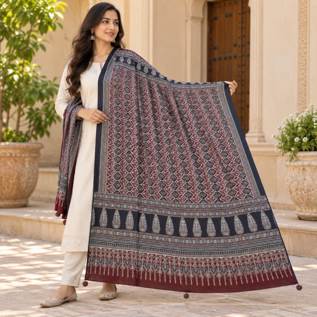 Classic Printed Ajrakh Dupatta for Women
