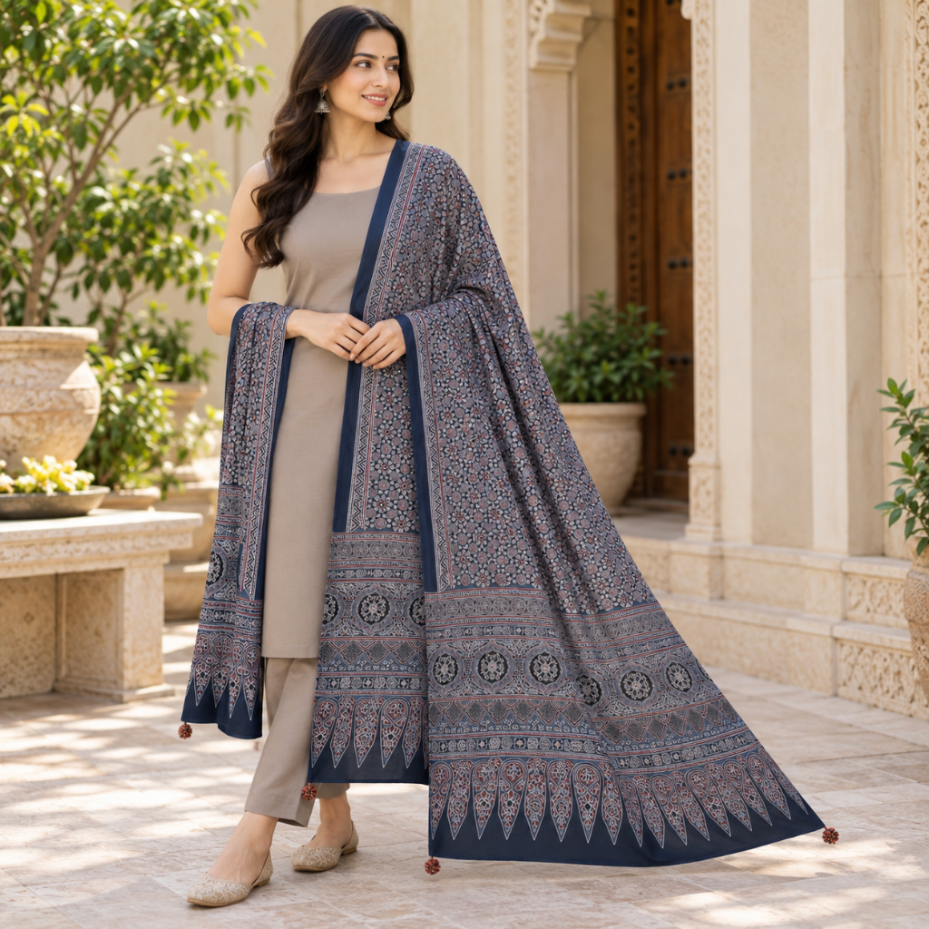 Classic Printed Ajrakh Dupatta for Women