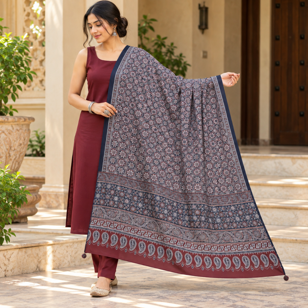 Classic Printed Ajrakh Dupatta for Women