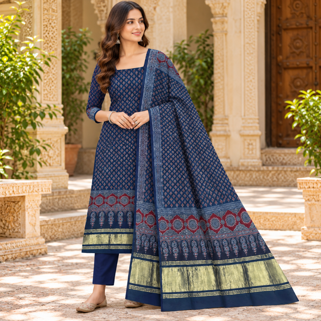 Distinctive Ajrakh Printed Dupatta for Women