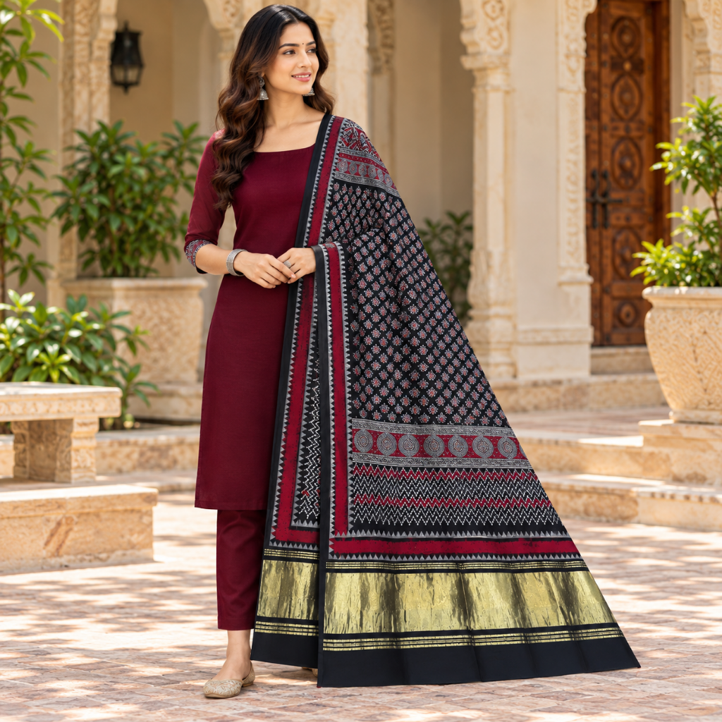 Distinctive Ajrakh Printed Dupatta for Women