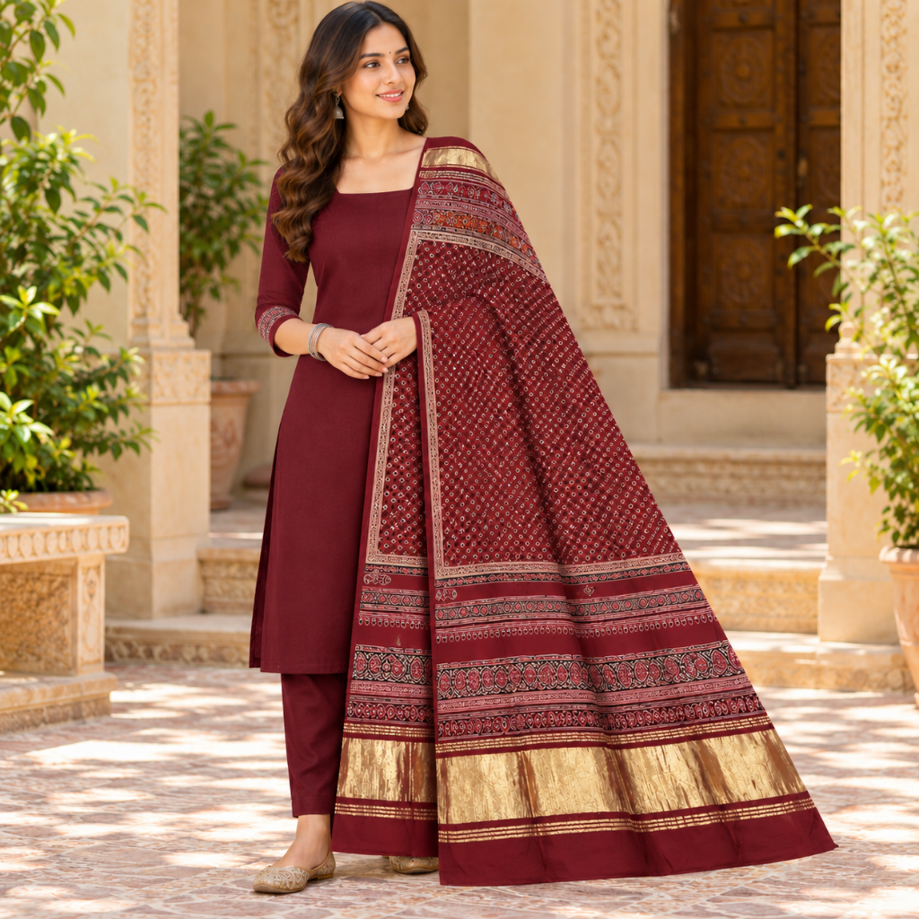 Distinctive Ajrakh Printed Dupatta for Women