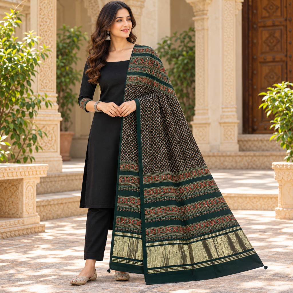 Distinctive Ajrakh Printed Dupatta for Women