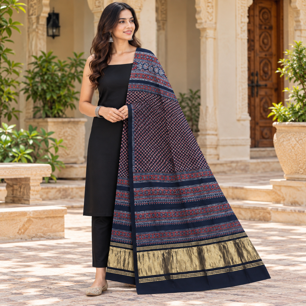 Distinctive Ajrakh Printed Dupatta for Women