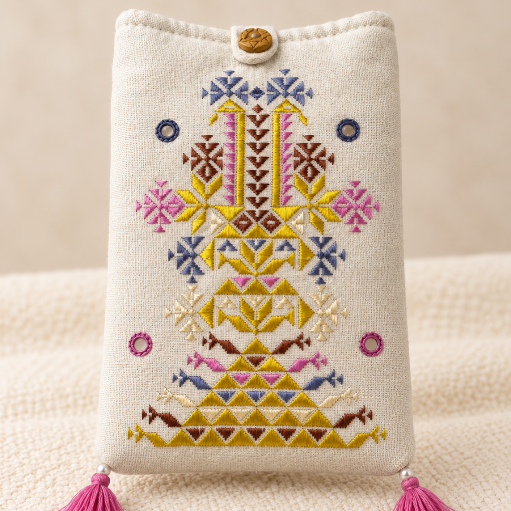 Thread-Worked Small Embroidered Mobile Cover Bag