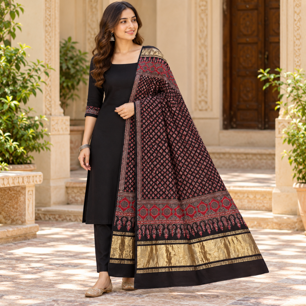 Distinctive Ajrakh Printed Dupatta for Women