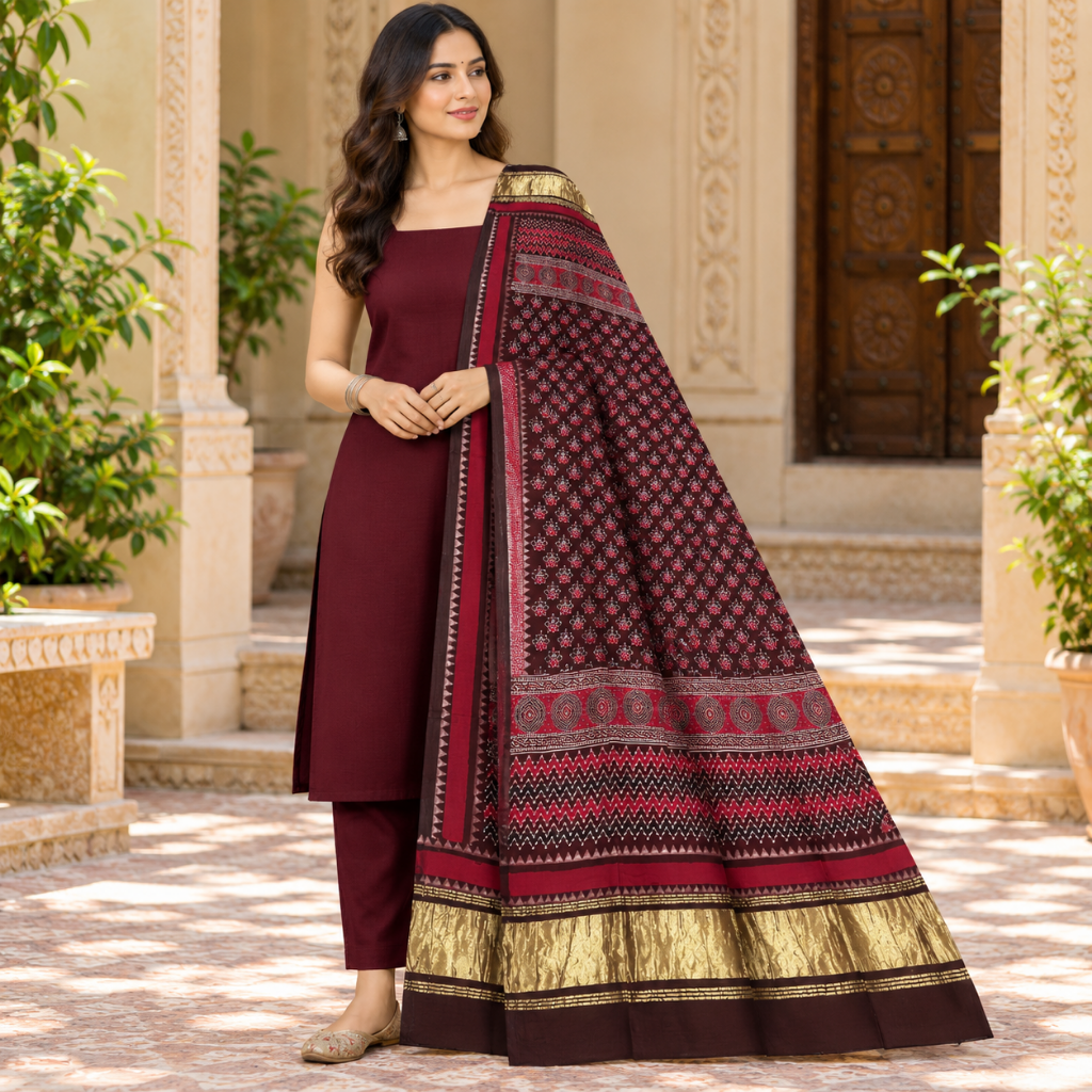 Distinctive Ajrakh Printed Dupatta for Women