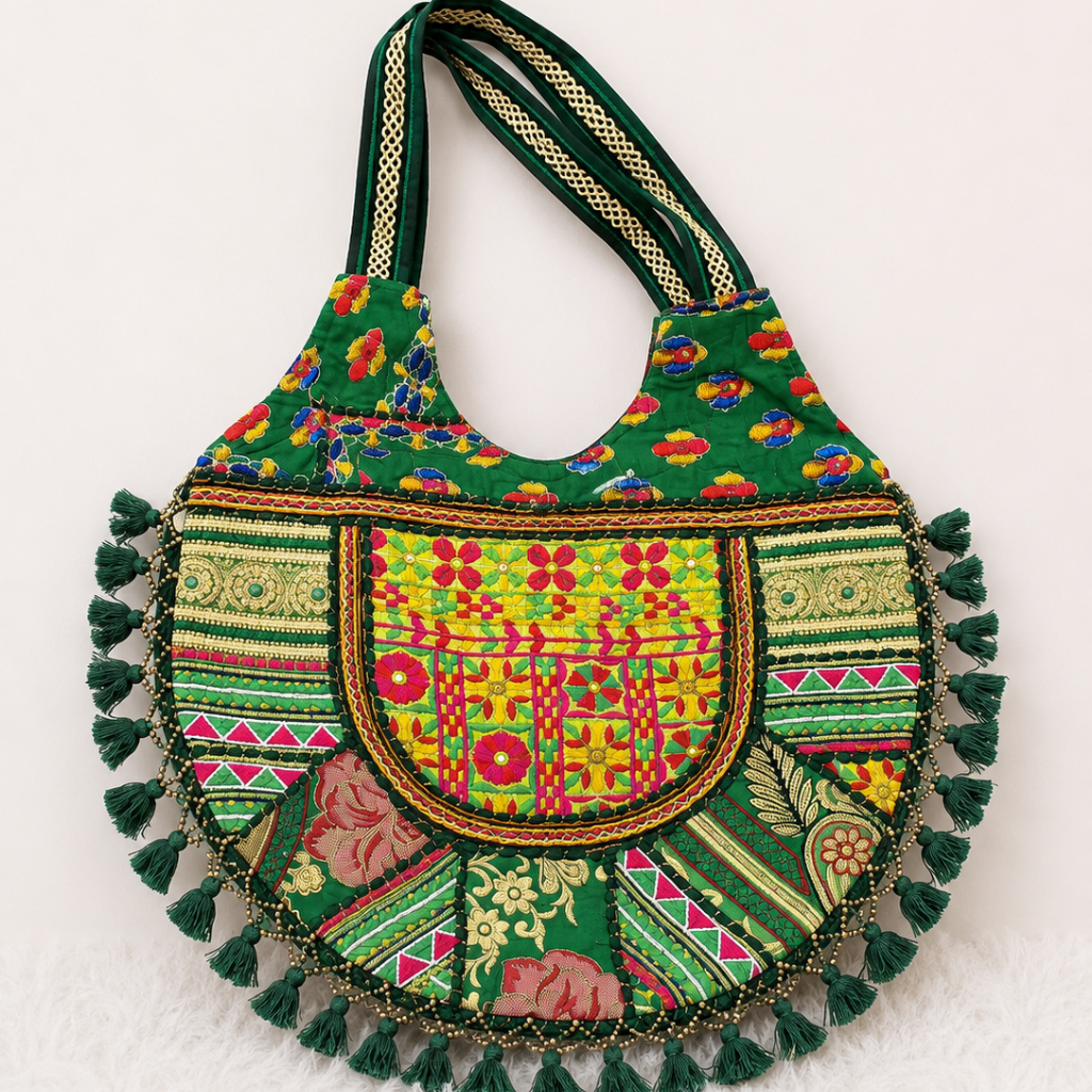 Tribal Hues Boho Embroidered Tote Bag