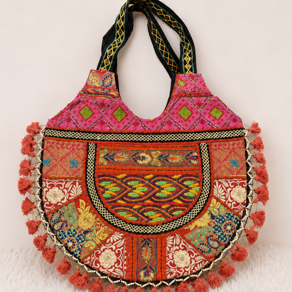 Tribal Hues Boho Embroidered Tote Bag