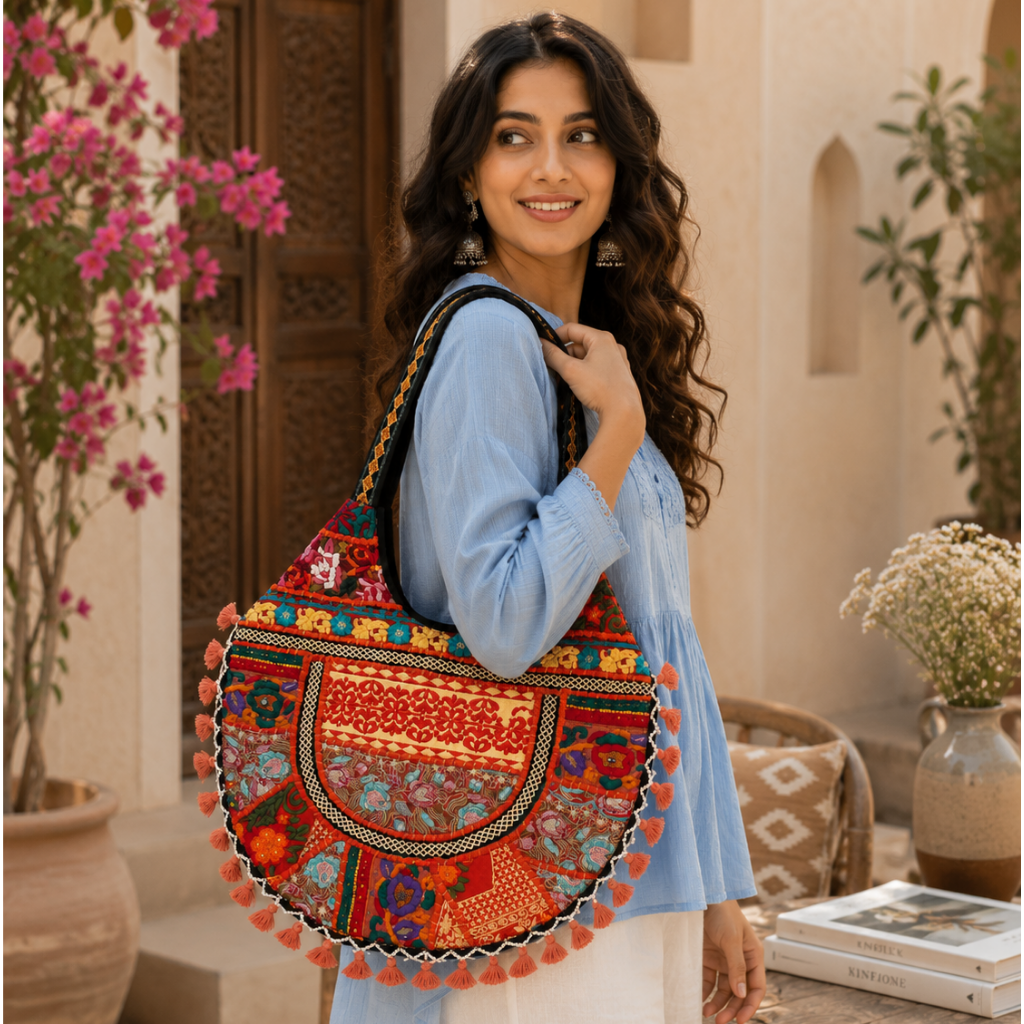 Wanderlust Tassel Embroidered  Tote Bag