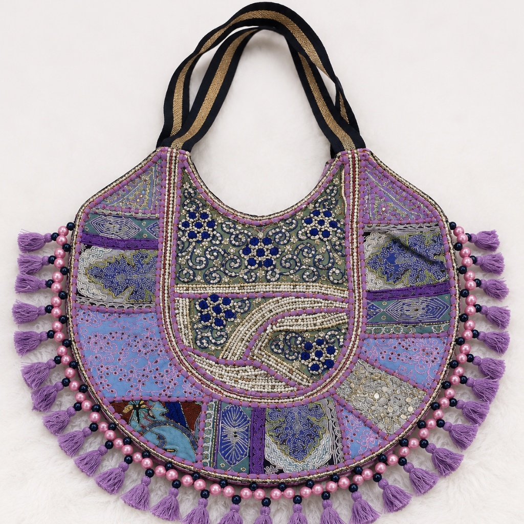Pastel Weave Zari Embroidered Tote Bag for Women