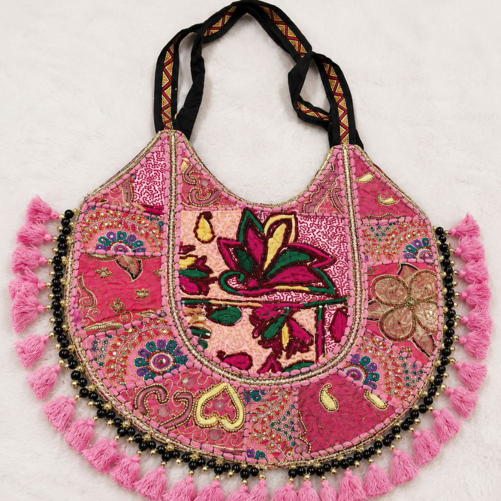 Pastel Weave Zari Embroidered Tote Bag for Women