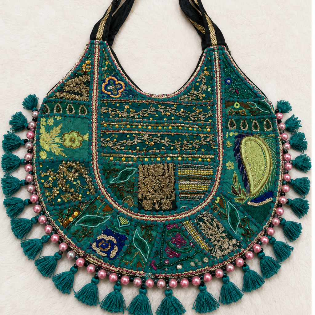 Pastel Weave Zari Embroidered Tote Bag for Women