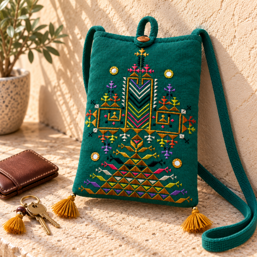 Thread-Worked Small Embroidered Mobile Cover Bag