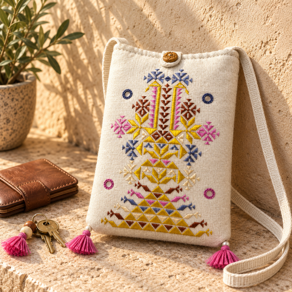 Thread-Worked Small Embroidered Mobile Cover Bag