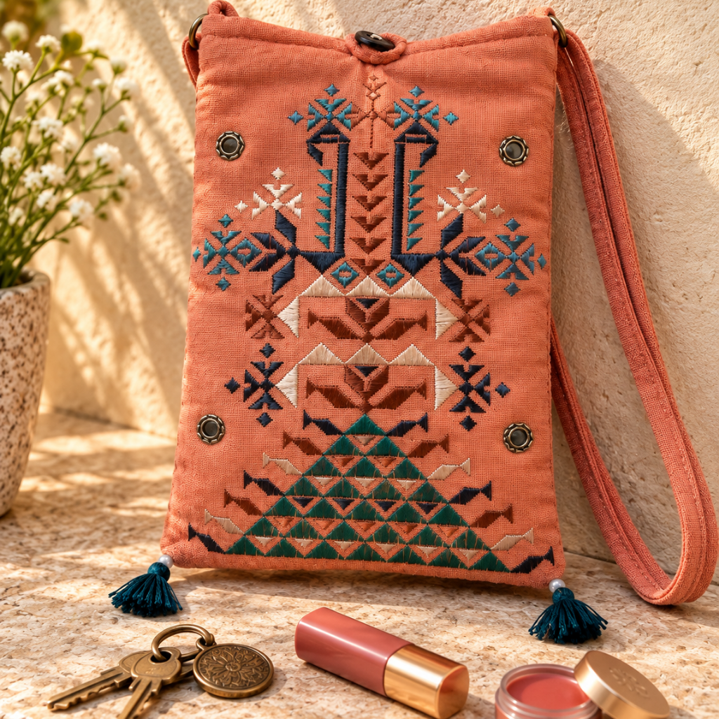 Thread-Worked Small Embroidered Mobile Cover Bag