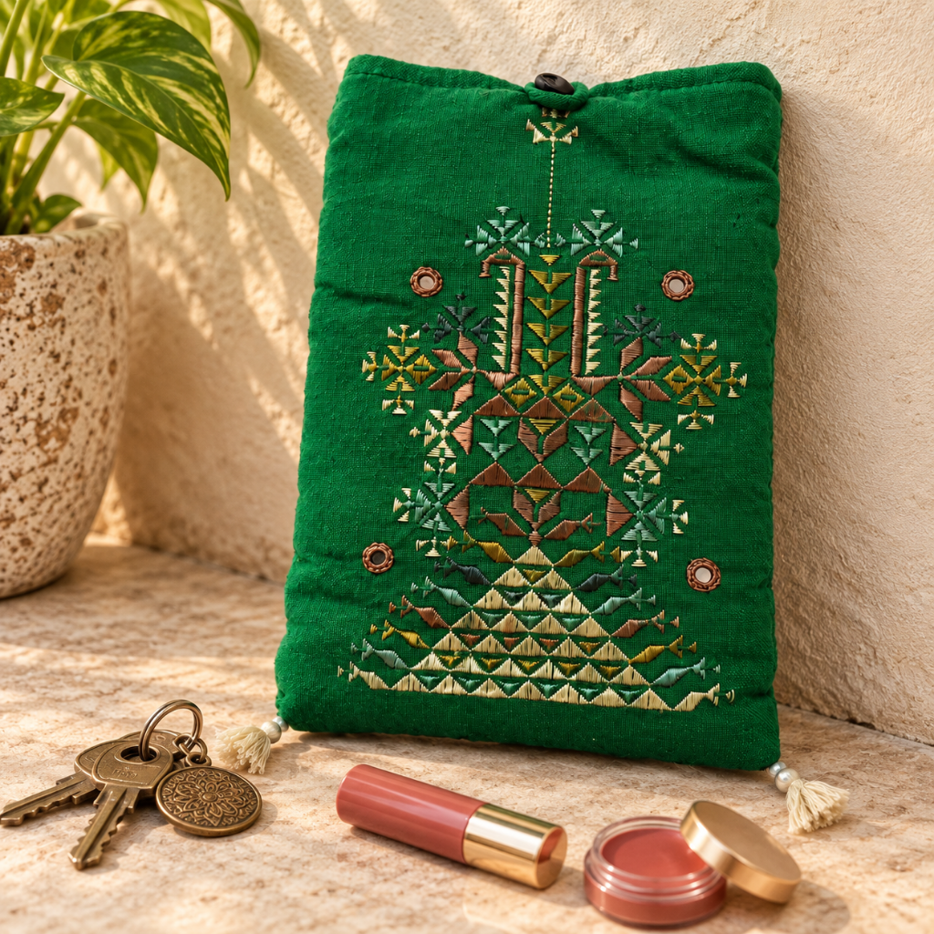 Thread-Worked Small Embroidered Mobile Cover Bag