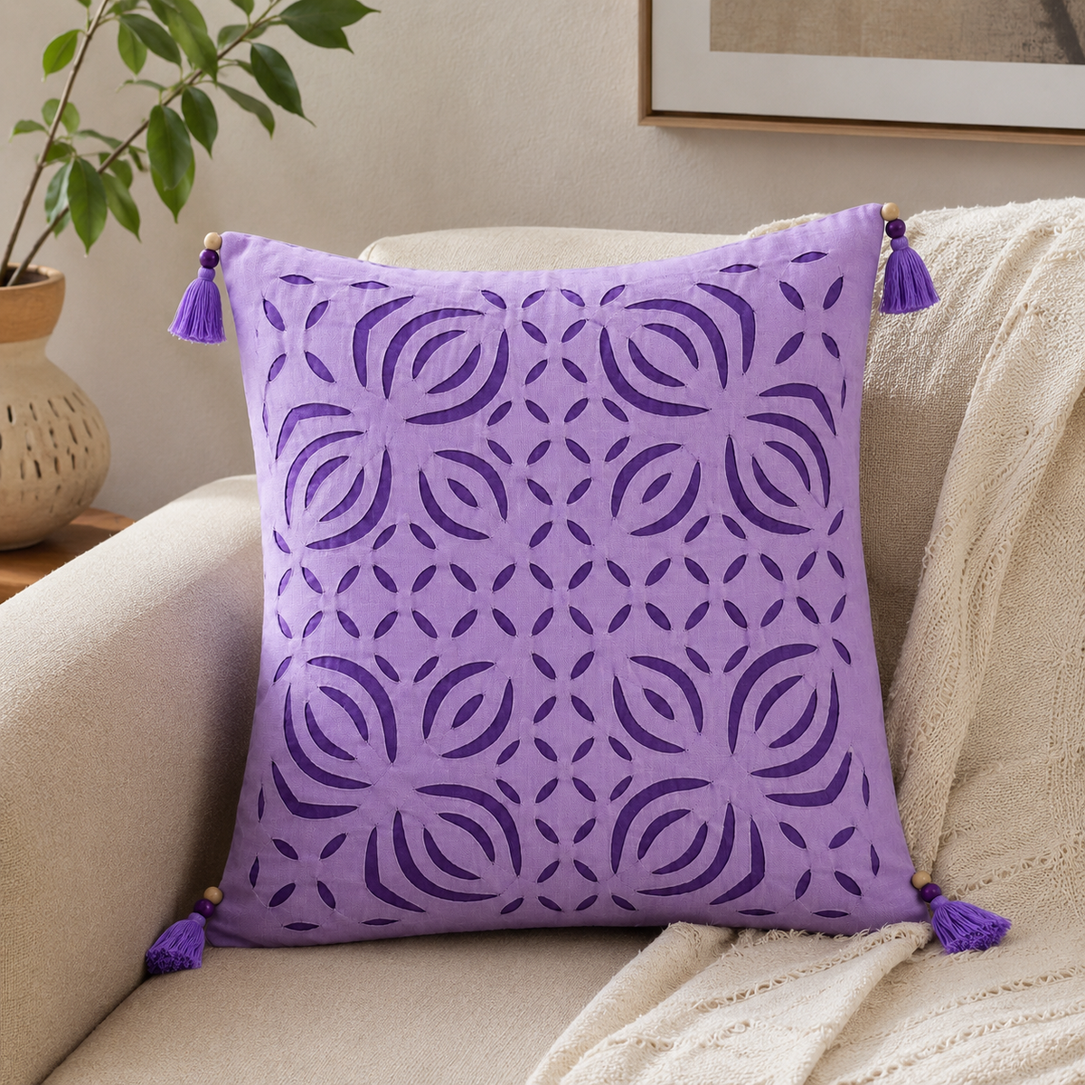 Artisan Made Applique Cutwork Cushion Cover