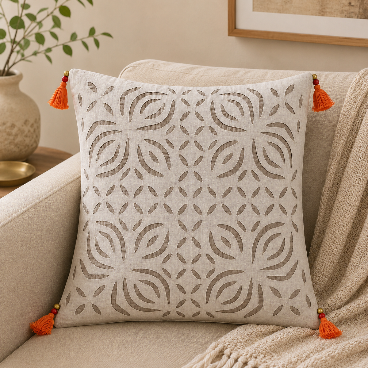 Artisan Made Applique Cutwork Cushion Cover