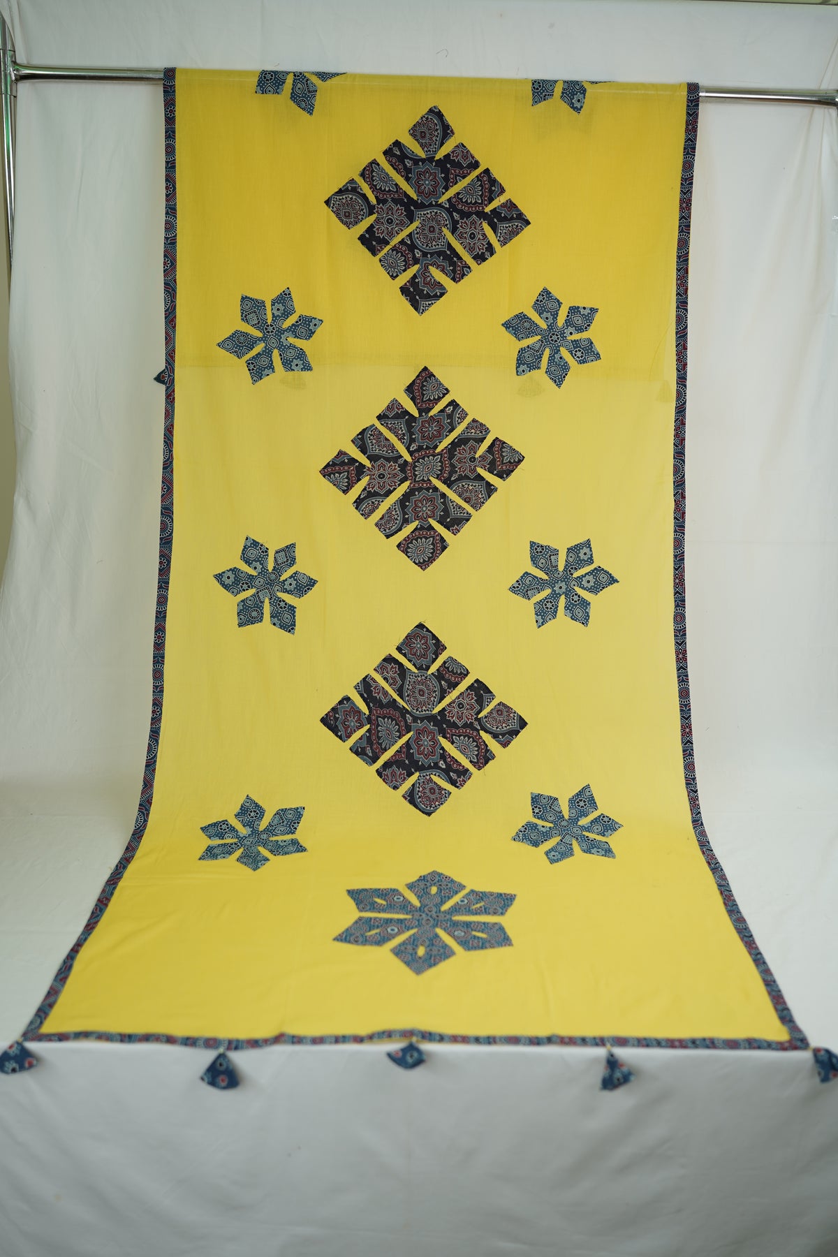Yellow Cotton Dupatta with Floral Applique Design