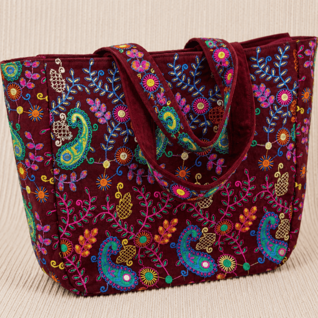 Vintage Motifs Maroon Embroidered Bag